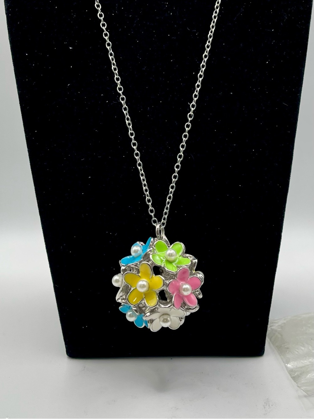 Pier 1 Imports Spring Flower Bouquet Enameled Flower Ball Pendant Necklace